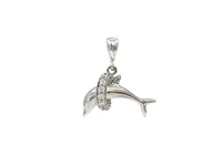 10K White Gold Dolphin Cubic Zirconia Charm - 19mm x 16mm