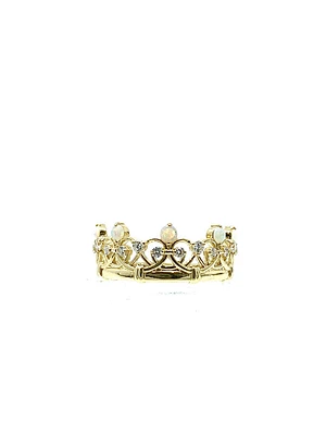 10K Yellow Gold 0.25cttw Genuine Opal & 0.22cttw Diamond Crown Ring - / 4.5