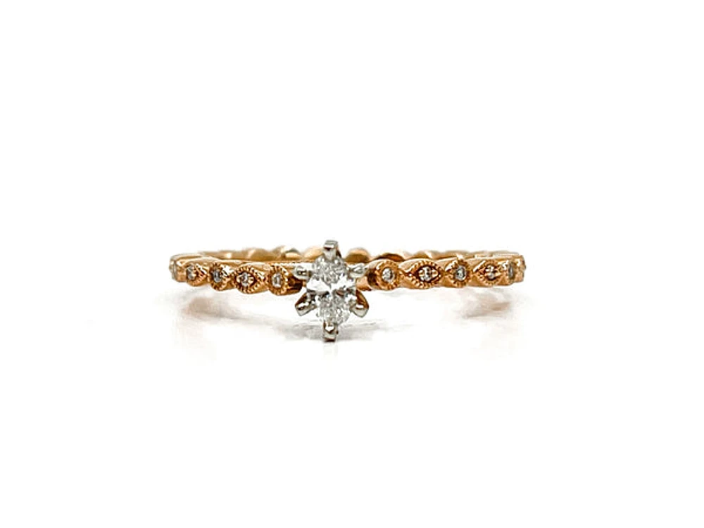 14K Rose Gold 0.18cttw Marquise Engagement Diamond Rings - Size 6.5