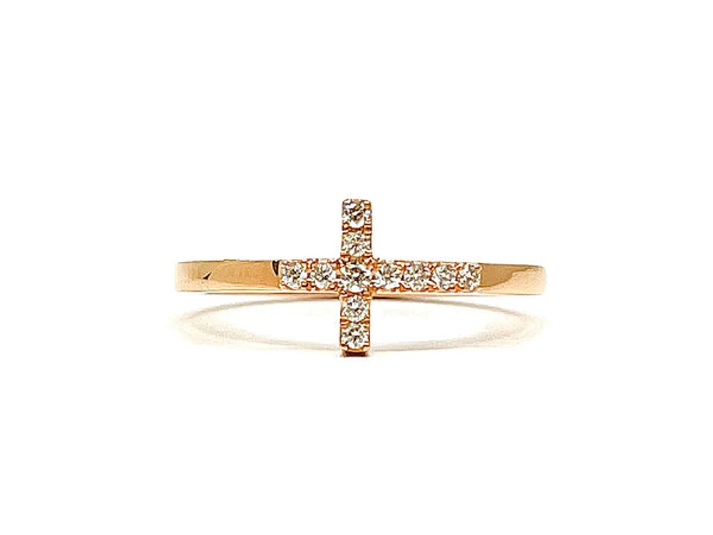 14K Rose Gold Cross 0.17cttw Diamond Ring, size 6.5