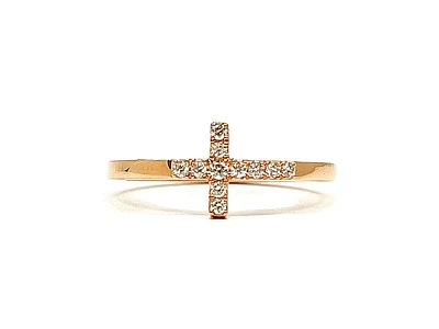 14K Rose Gold Cross 0.17cttw Diamond Ring, size 6.5