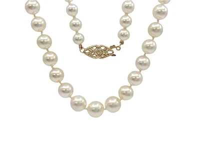 5.5-7.5mm White Cultured Graduated Pearl Strand with 14K Yellow Gold Pearl Clasp - 18"