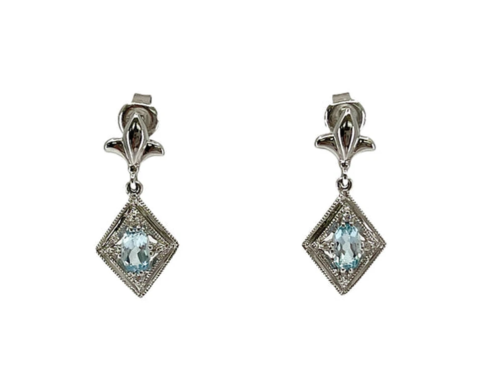 10K White Gold 0.60cttw Genuine Sky Blue Topaz & 0.03cttw Diamond Earrings