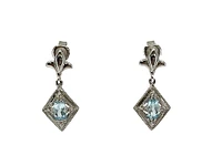 10K White Gold 0.60cttw Genuine Sky Blue Topaz & 0.03cttw Diamond Earrings
