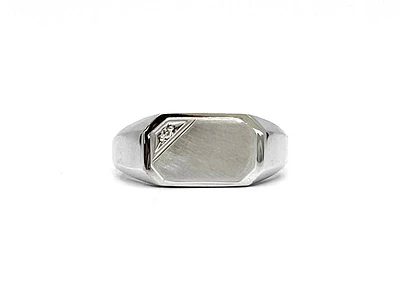 10K White Gold 0.007cttw Diamond Signet Ring- Size 10