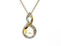 10K 2 Tone Pearl 4.5-5mm and Diamond Pendant, 18"