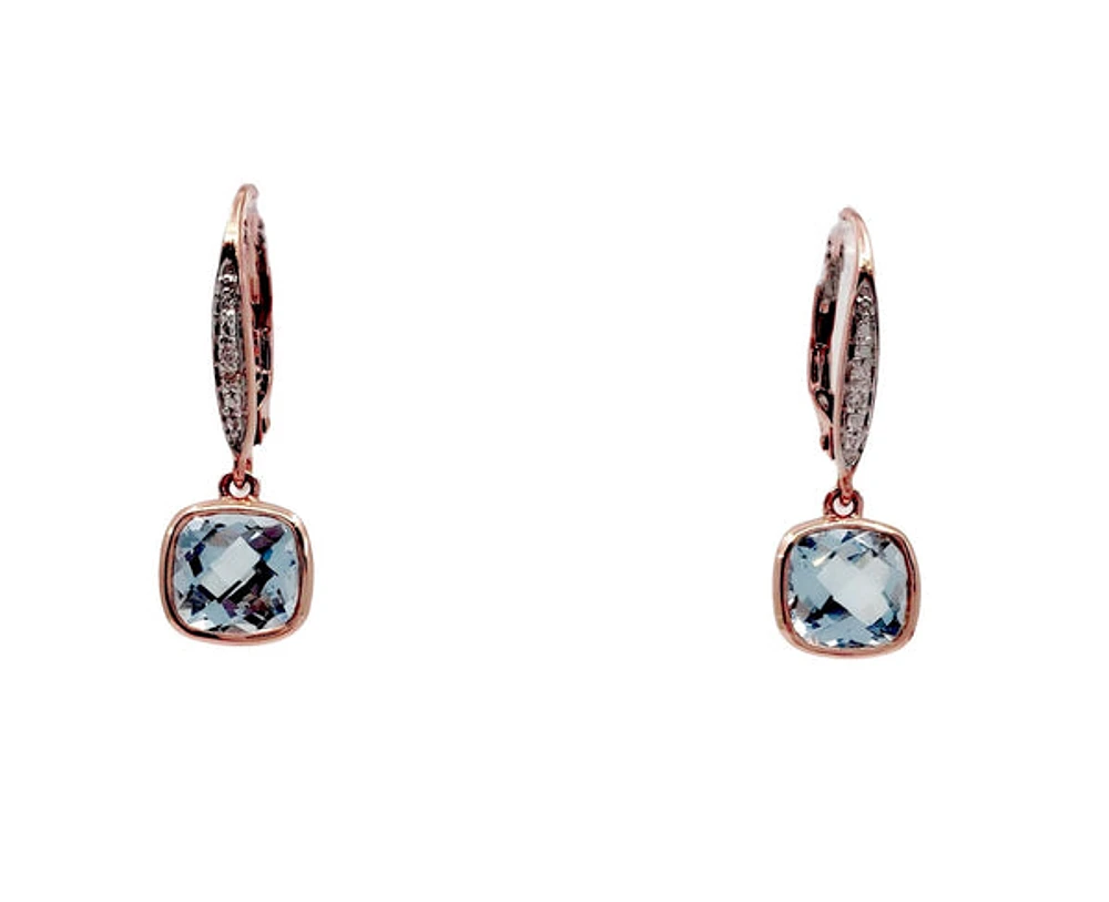 10K Rose Gold 2.75cttw Blue Topaz & 0.02cttw Diamond Lever Back / Dangle / Drop Earring
