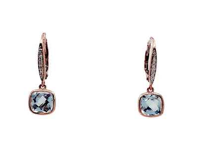 10K Rose Gold 2.75cttw Blue Topaz & 0.02cttw Diamond Lever Back  / Dangle / Drop Earring