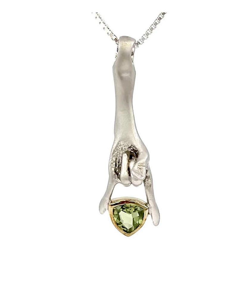 Sterling Silver & 18K Yellow Gold Plated  Peridot Pendant, 18"