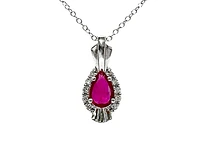 10K White Gold Ruby and Diamond Pendant, 18"