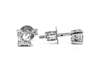 14K White Gold 0.15cttw Princess Cut Canadian Diamond Earrings