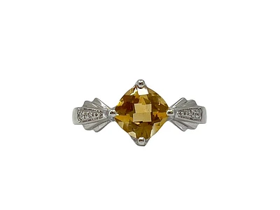 10K White Gold Citrine & Diamond Ring- Size 6.5