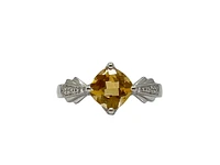 10K White Gold Citrine & Diamond Ring- Size 6.5