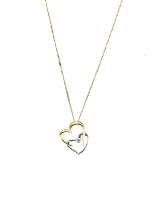 10K White & Yellow Gold 0.041cttw Diamond Double Heart Pendant, 18"