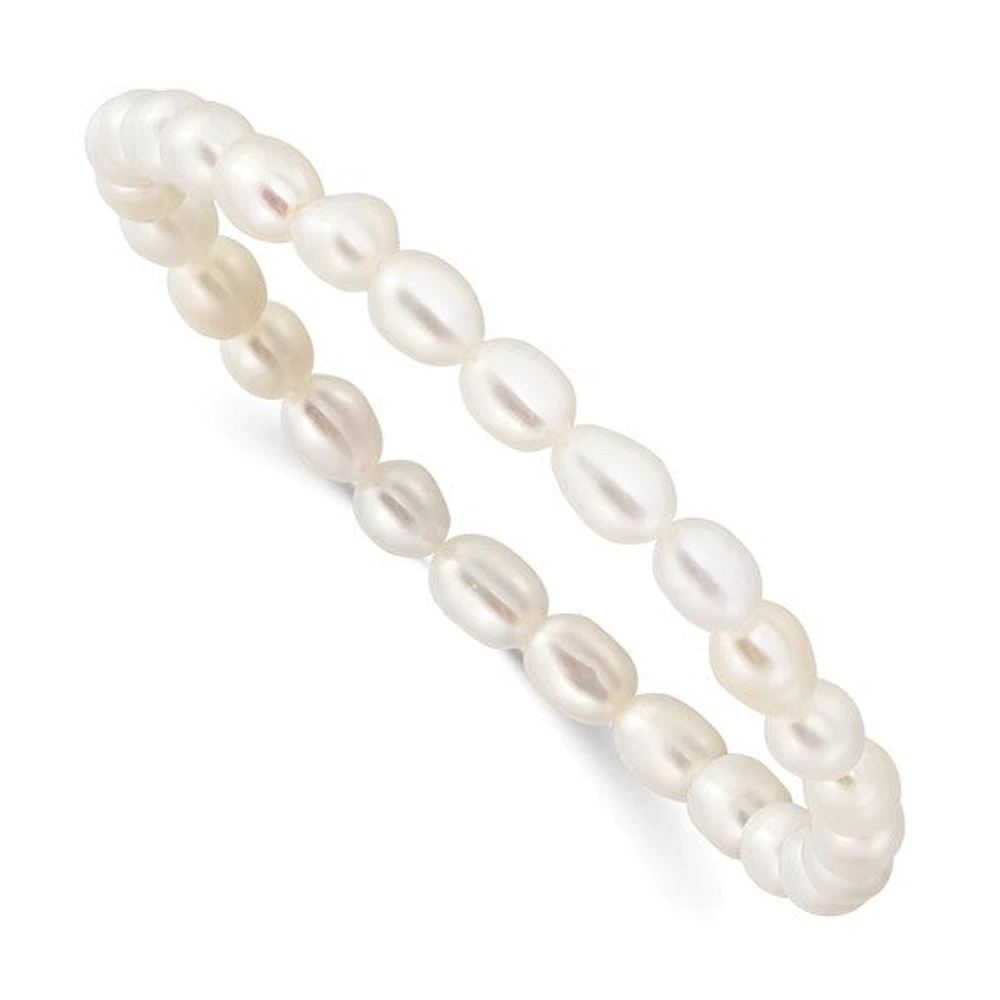 4-5mm White Rice Shape Freshwater Cultured Pearl 40mm Stretch Bracelet with Gift Pouch