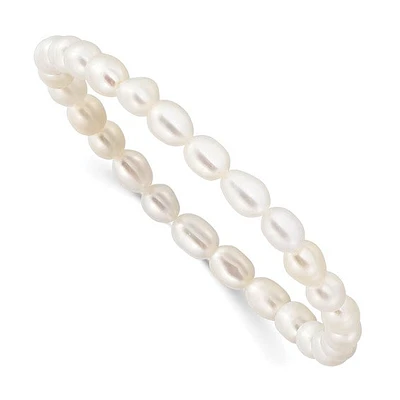 4-5mm White Rice Shape Freshwater Cultured Pearl 40mm Stretch Bracelet with Gift Pouch