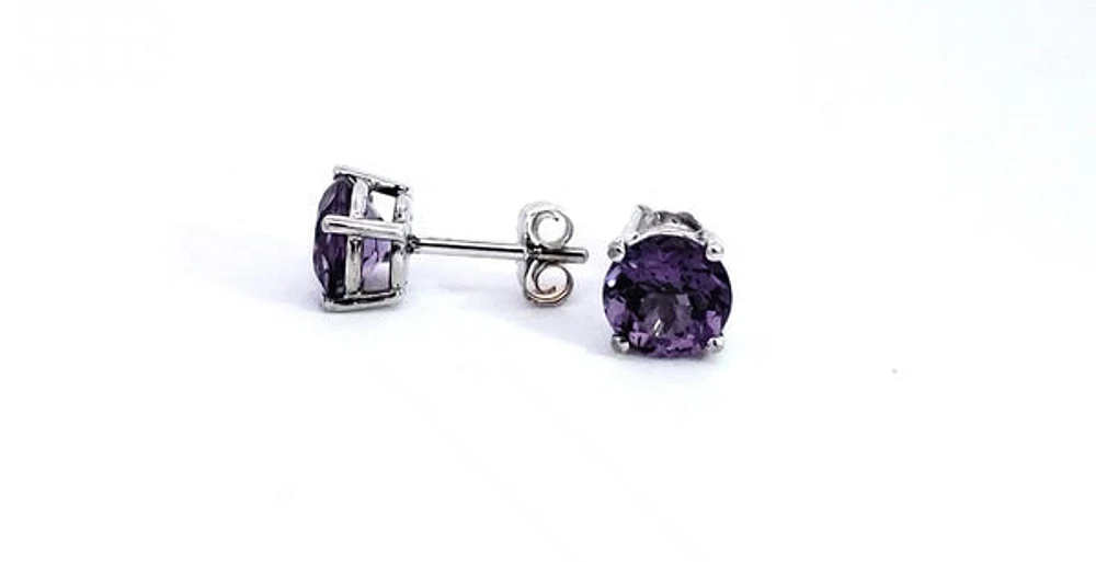 14K White Gold Amethyst Stud Earring