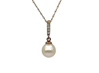 10K Rose Gold Fresh Water Pearl and Diamond Pendant, 18"