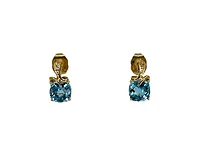 10K Yellow Gold Genuine Swiss Blue Topaz and Diamond Dangle Earrings