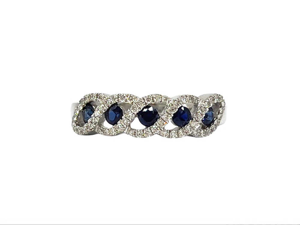 14K White Gold 0.40cttw Genuine Sapphire & 0.19cttw Diamonds Ring, size 6.5