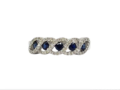 14K White Gold 0.40cttw Genuine Sapphire & 0.19cttw Diamonds Ring, size 6.5
