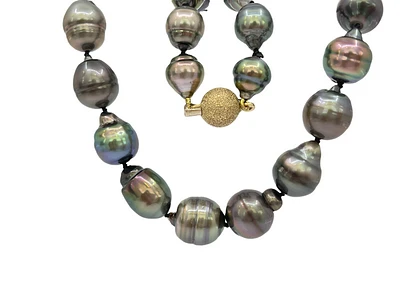 14K Yellow Gold 10-12.7mm Multi Color Tahitian Pearl Strand - 18"