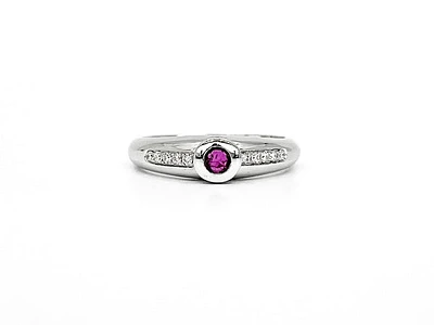 14K White Gold Ruby and 0.09ctts Diamond Ring