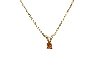 10K and 14K Yellow Gold Princess Cut Orange Sapphire Pendant, 18"