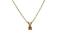 10K and 14K Yellow Gold Princess Cut Orange Sapphire Pendant, 18"