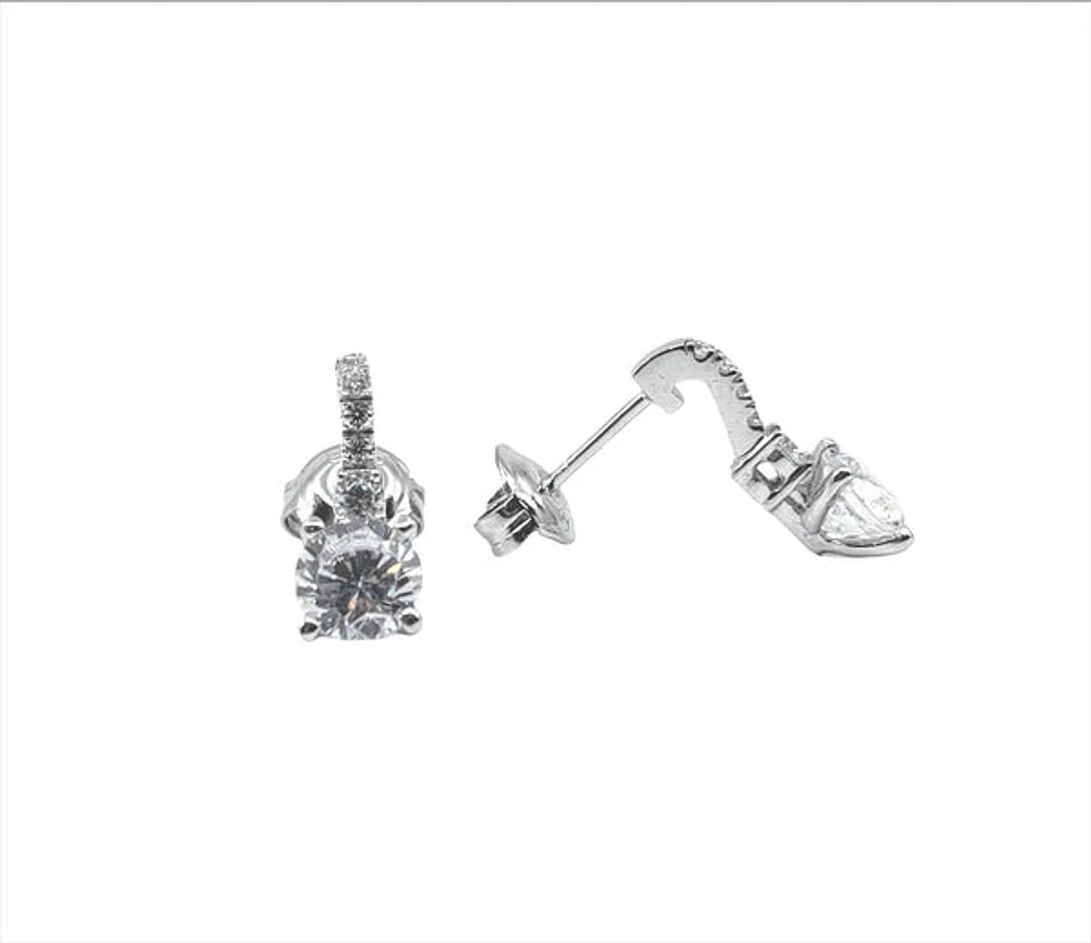 925 Sterling Silver 5.5mm Cubic Zirconia Earrings - 14.5mm x 5.5mm