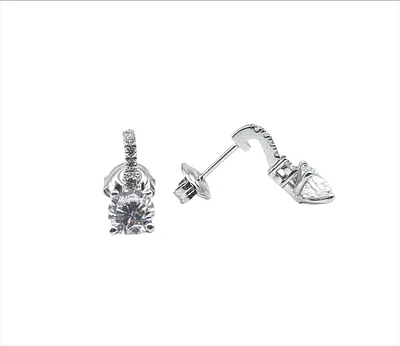 925 Sterling Silver 5.5mm Cubic Zirconia Earrings - 14.5mm x 5.5mm