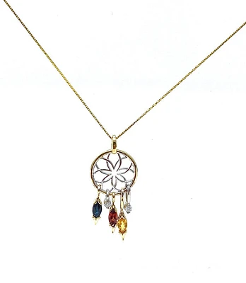 10K 2 Tone Gold Multicolor stones & 0.06cttw Diamond Necklace 18"