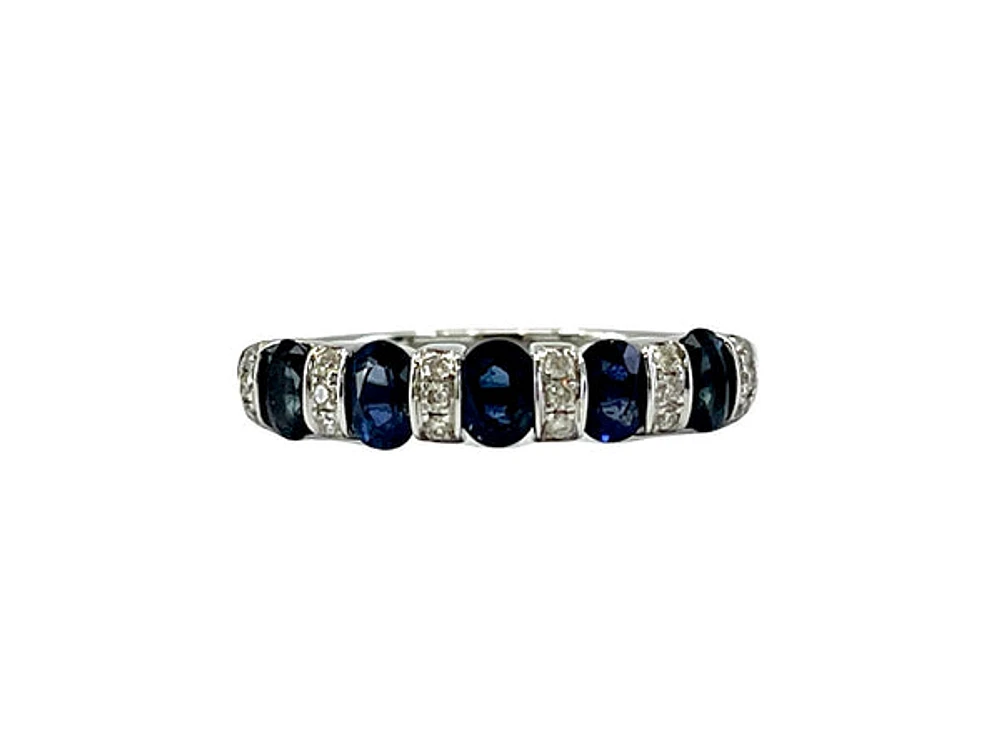14K White Gold Genuine Sapphire Diamond Ring, size 7
