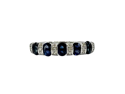 14K White Gold Genuine Sapphire Diamond Ring, size 7