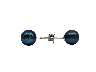 14K White Gold 7.5-8.0mm Cultured Black Pearl Earrings with Butterfly Backs