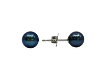 14K White Gold 7.5-8.0mm Cultured Black Pearl Earrings with Butterfly Backs