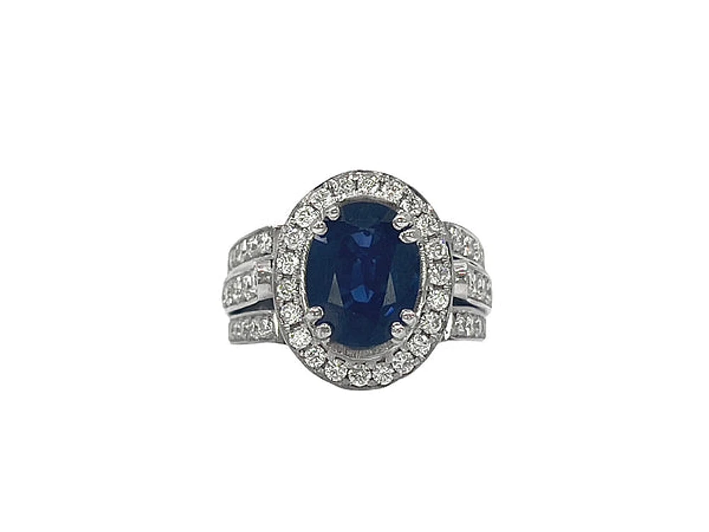 14K White Gold 3.55cttw Genuine Oval Cut Sapphire and 1.50cttw Diamond Ring, size 6.5