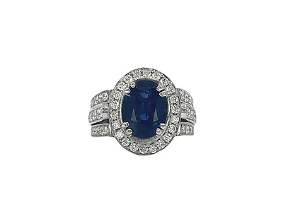 14K White Gold 3.55cttw Genuine Oval Cut Sapphire and 1.50cttw Diamond Ring, size 6.5