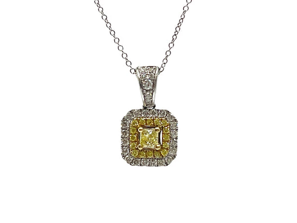 14K White & Yellow Gold 0.83cttw Fancy Yellow Radiant Cut Diamond Necklace - 18 Inches