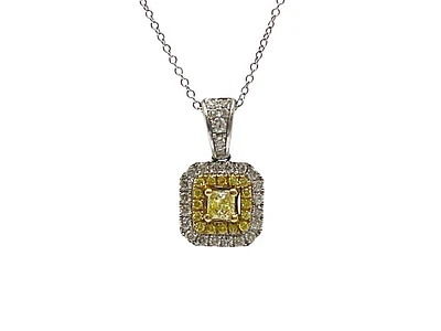 14K White & Yellow Gold 0.83cttw Fancy Yellow Radiant Cut Diamond Necklace - 18 Inches