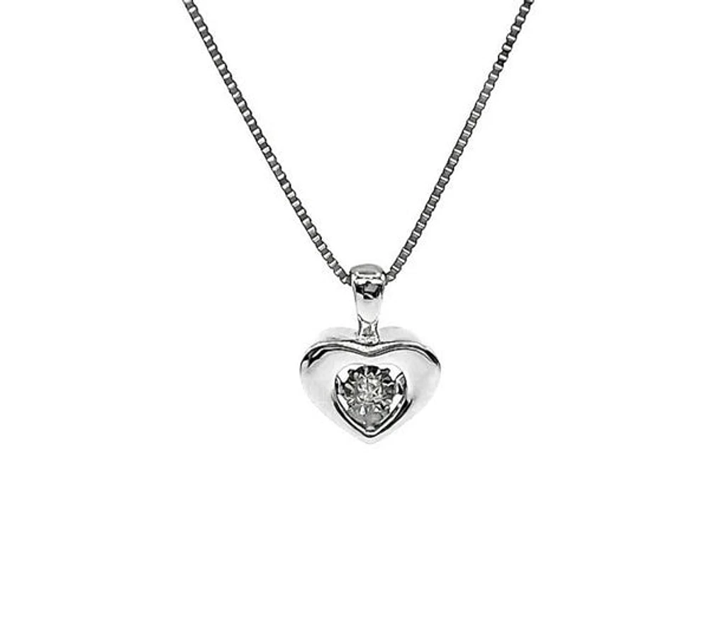10K White Gold 0.01cttw Round Cut Diamond Pendant, 18"