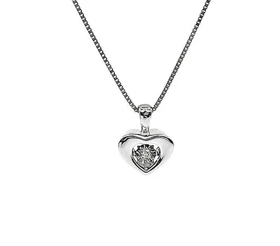 10K White Gold 0.01cttw Round Cut Diamond Pendant, 18"