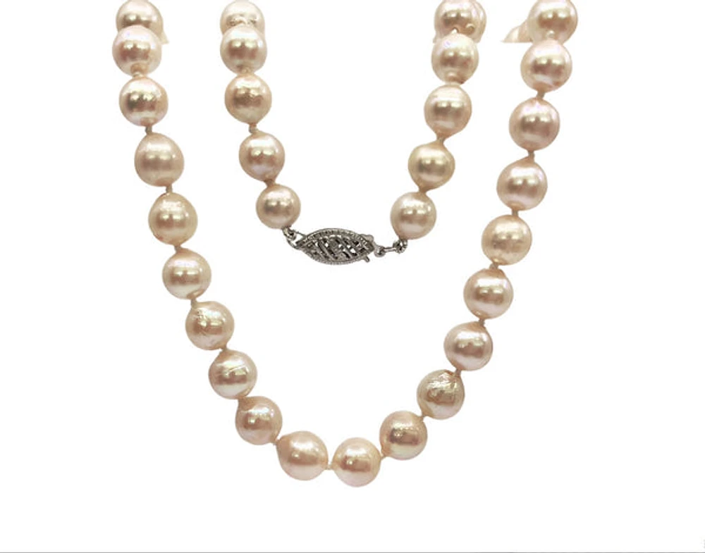 7-7.5mm White Cultured Pearl Strand with 14K White Gold Pearl Clasp - 18"