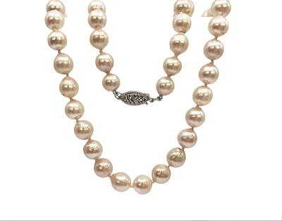 7-7.5mm White Cultured Pearl Strand with 14K White Gold Pearl Clasp - 18"