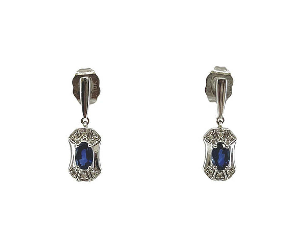 10K White Gold 0.55cttw Genuine Sapphire and 0.04cttw Diamond Dangle Earrings