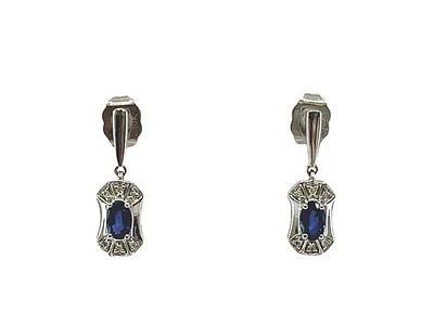 10K White Gold 0.55cttw Genuine Sapphire and 0.04cttw Diamond Dangle Earrings