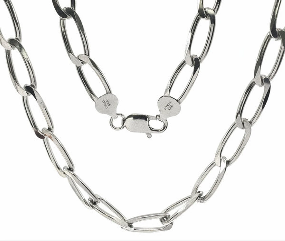 925 Sterling Silver 7.75mm Platinum Plated Six Sided Diamond Cut Paper Clip Chain - 22 Inches