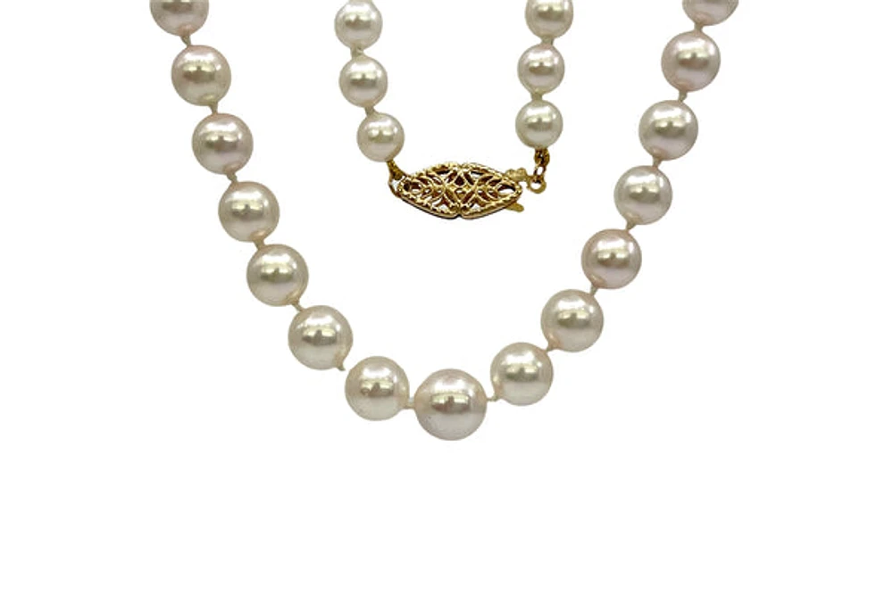 5.5-8mm White Cultured Graduated Pearl Strand with 14K Yellow Gold Pearl Clasp - 20"