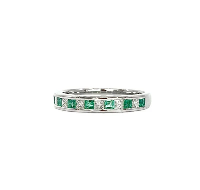 10K White Gold 0.30cttw Princess Cut Emerald and 0.28cttw Diamond Channel Set Ring - 6.5 / 4.5