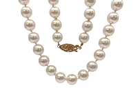 8-8.5mm White Cultured Pearl Strand with 14K Yellow Gold Pearl Clasp - 18"